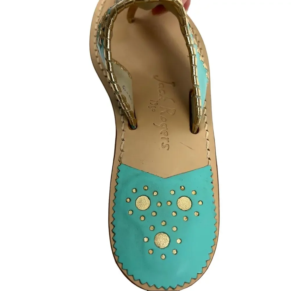 Jack Rogers Nantucket Gold Sandals 6 Caribbean Blue